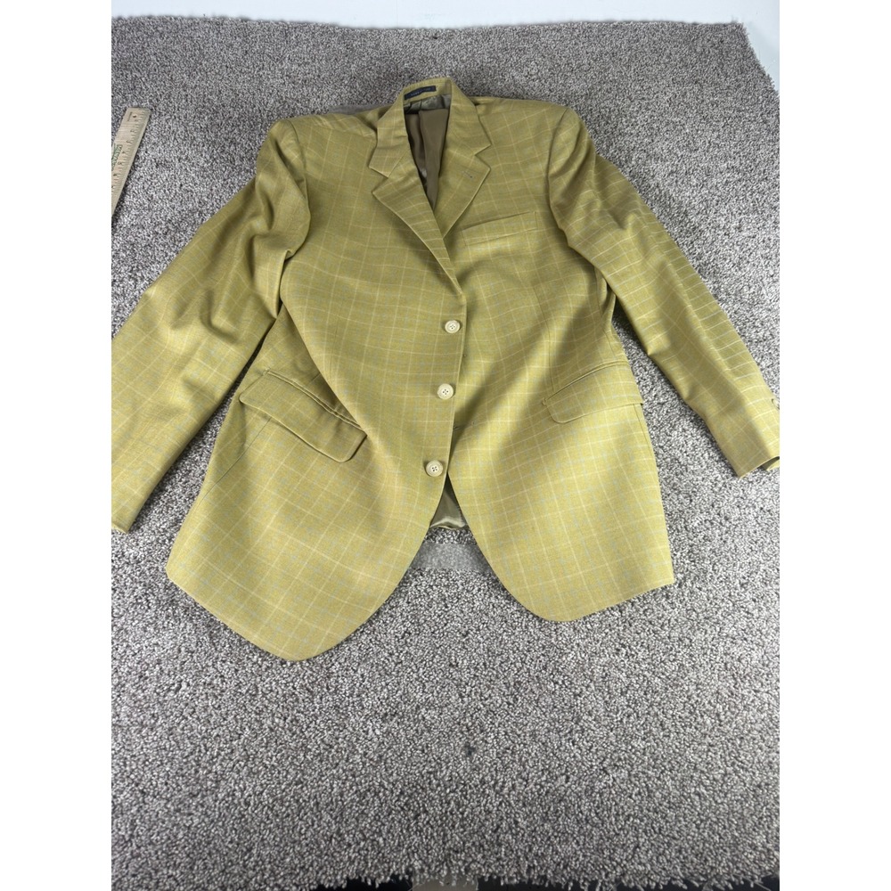 Lubiam 1911 Mens 42R Sport Coat Yellow Green Windowpane Virgin Wool Blazer Italy